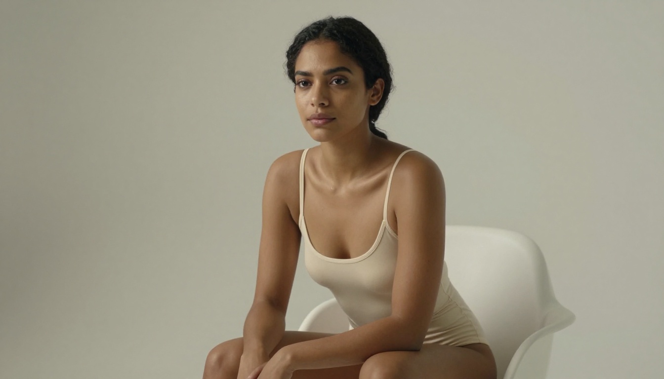 Beautiful woman in minimalist studio with professional lighting
