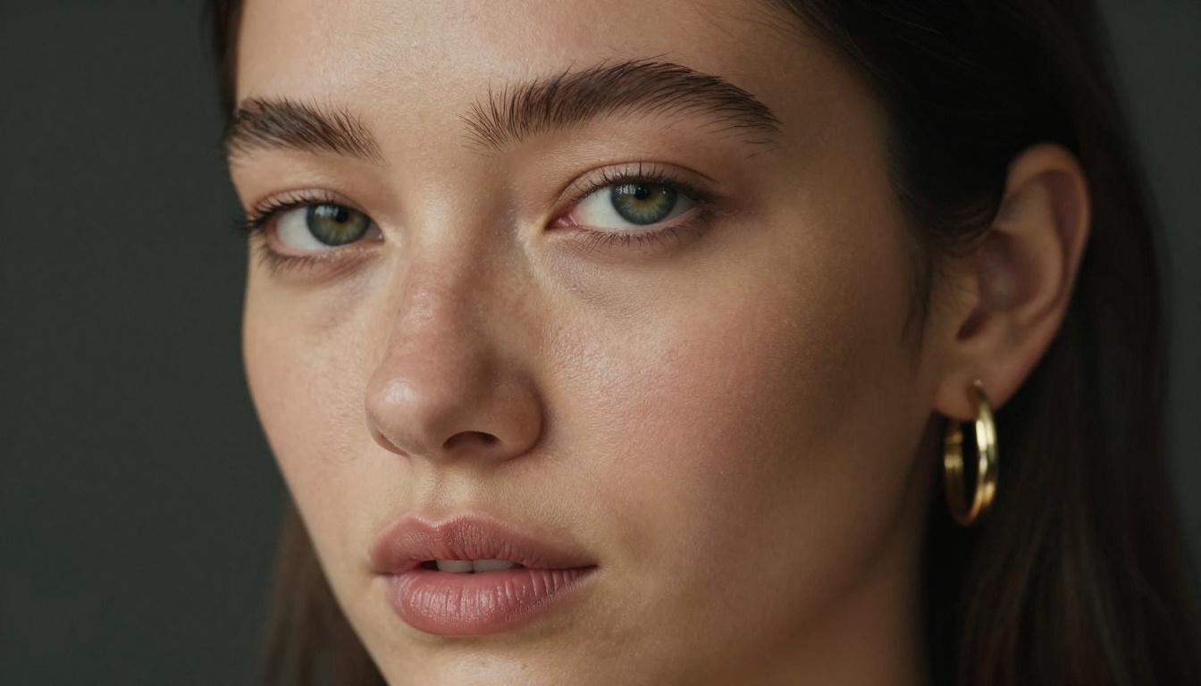 Close-up glamour portrait with dramatic Rembrandt lighting, magazine editorial quality, natural skin texture