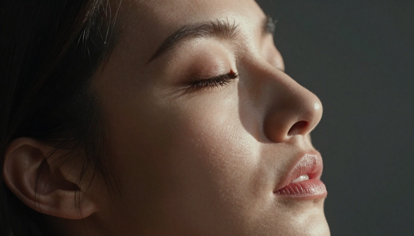 Dramatic close-up face portrait showing AI texture rendering quality