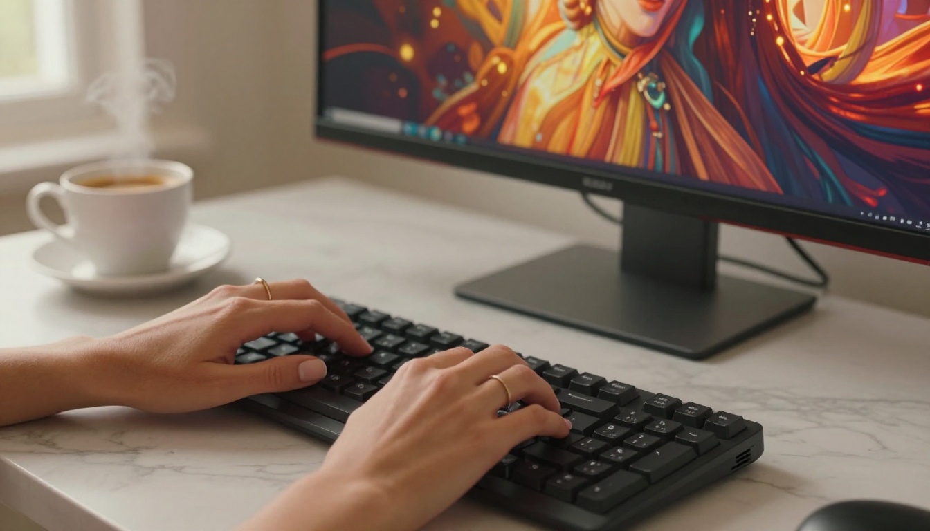 Hands working with AI art tools on a professional setup