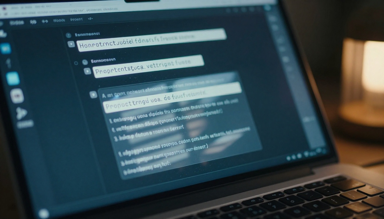 AI video creation interface glowing on a laptop screen in a dimly lit room