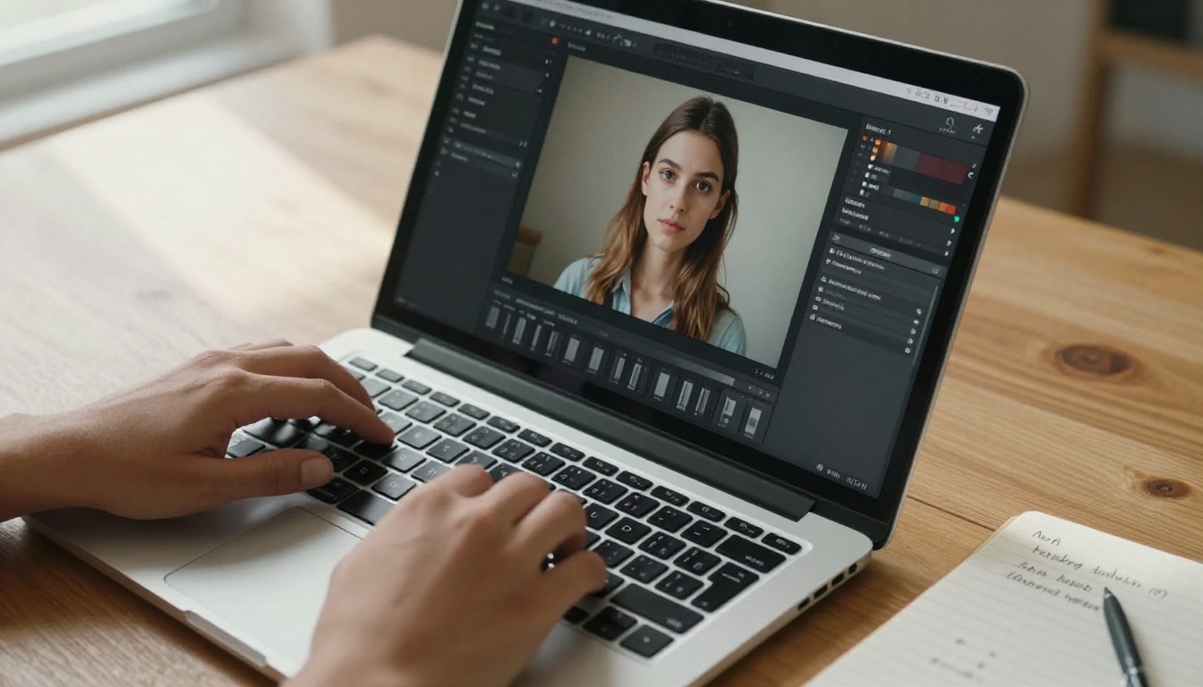 AI image editing workflow on laptop screen