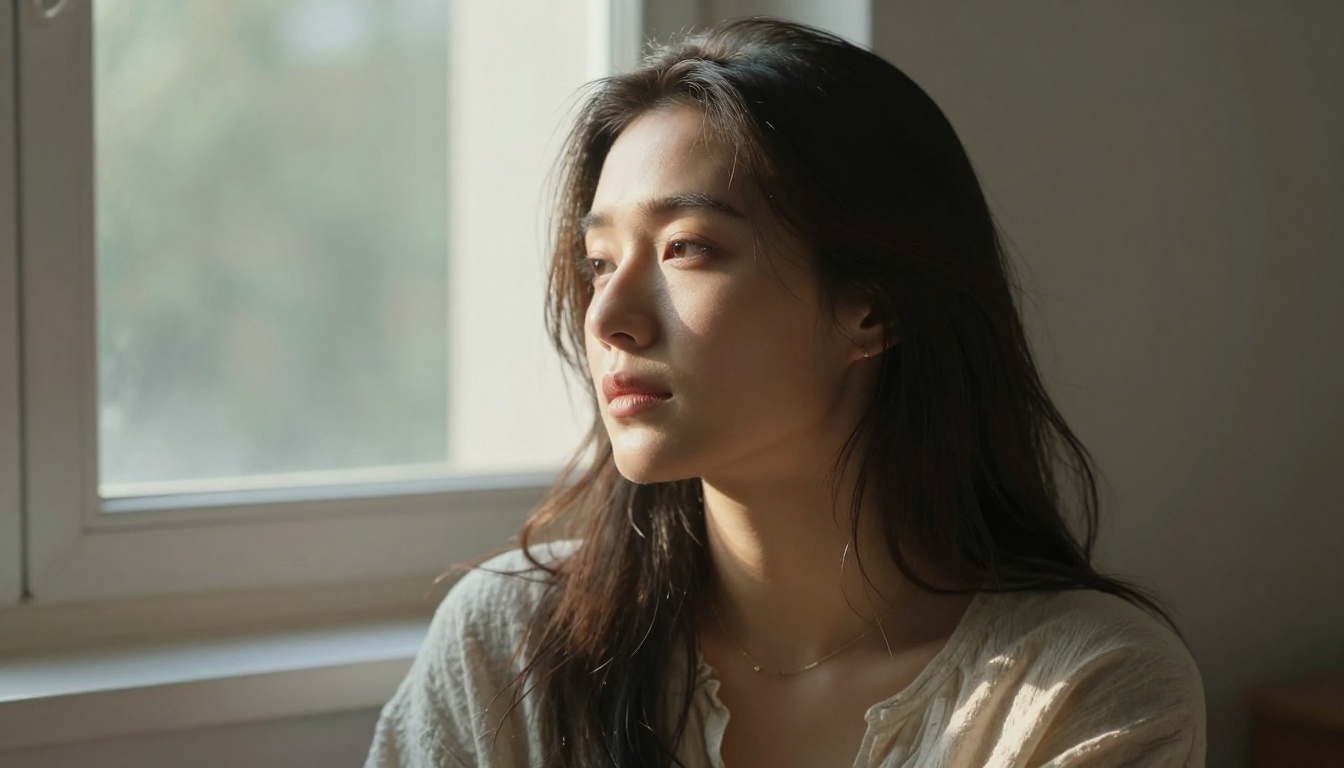 Artistic window light portrait with soft natural expression