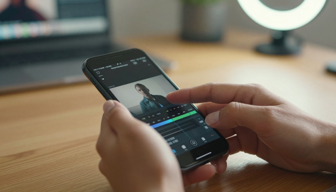 Creator editing video on smartphone