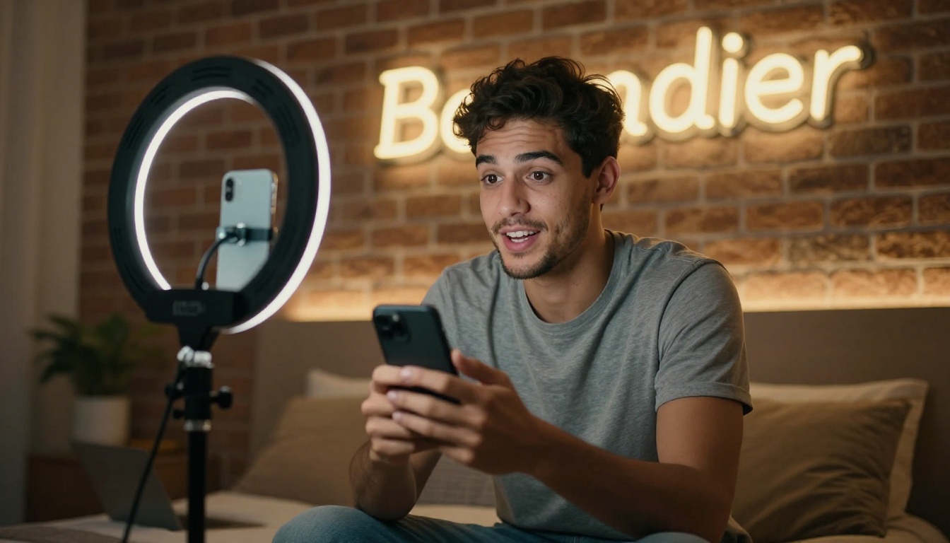 Content creator recording in home studio setup