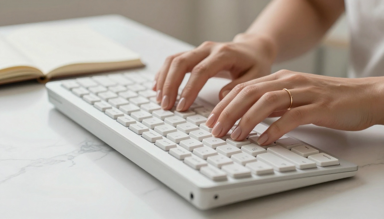 Writing prompts for AI image generation on a keyboard