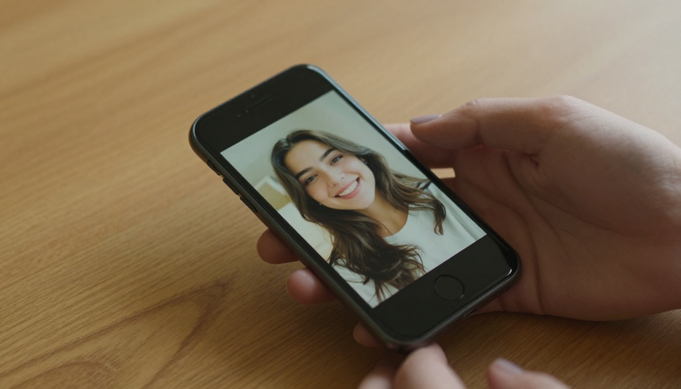 Hand holding phone with portrait photo