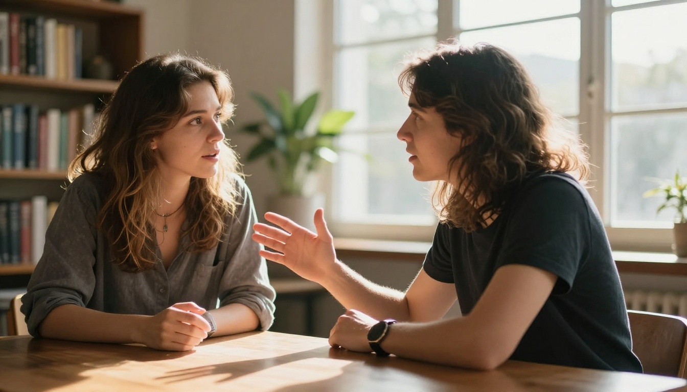 Man and woman in natural conversation