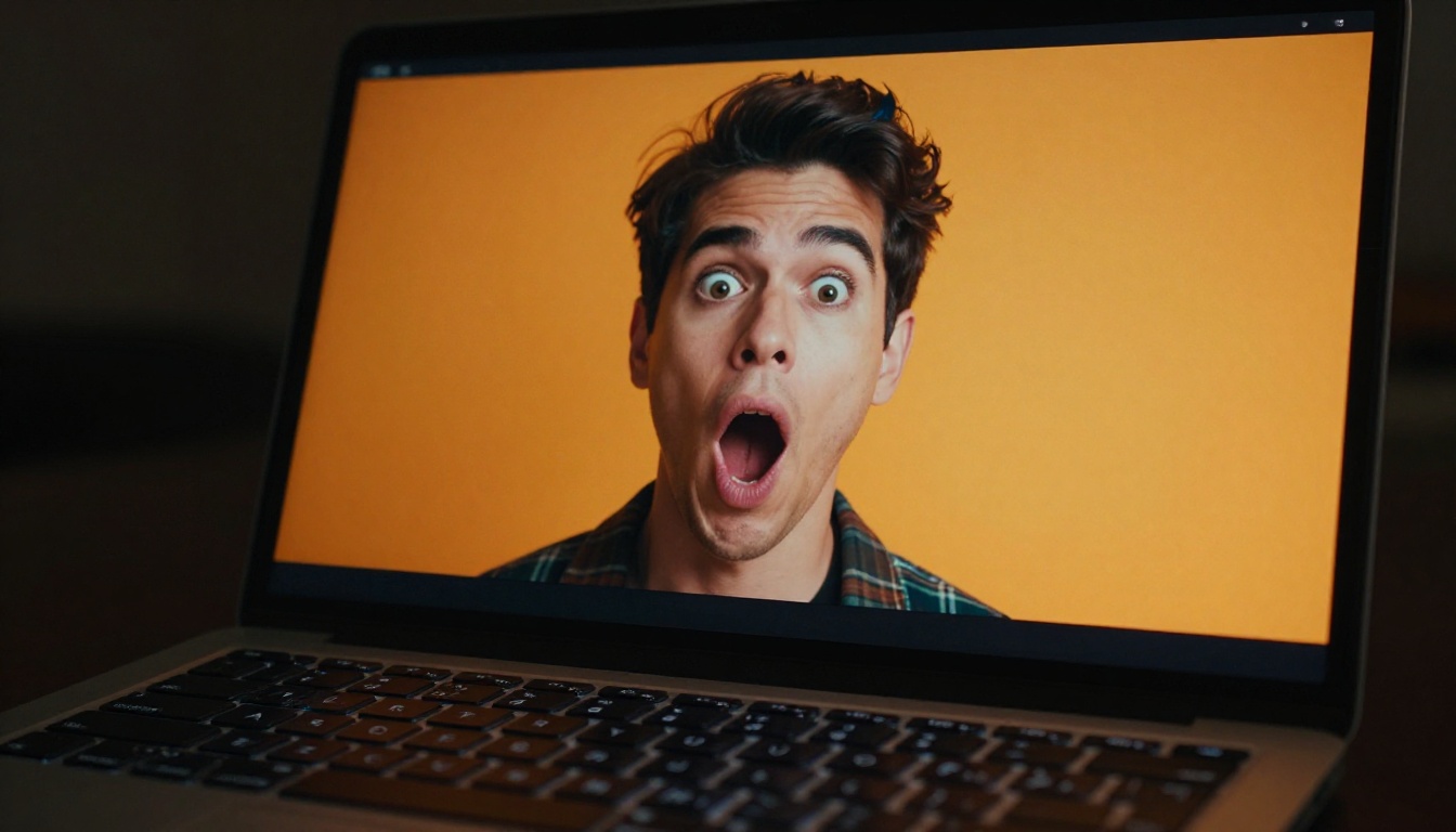 A professional YouTube content creator in a warmly lit studio staring at a monitor displaying colorful AI-generated thumbnail designs