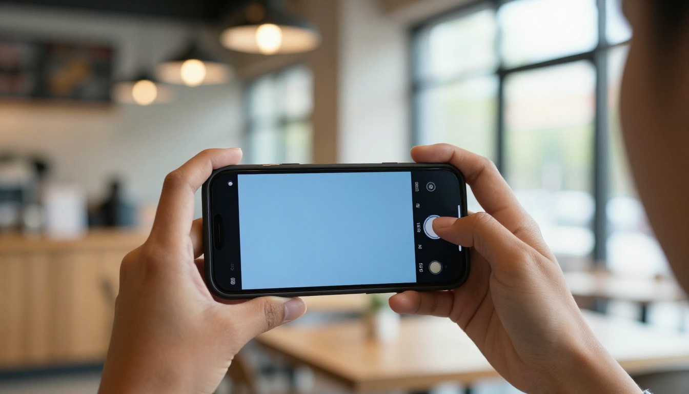 Close-up of hands holding smartphone with meme at cafe Close-up of hands holding smartphone with meme at cafe