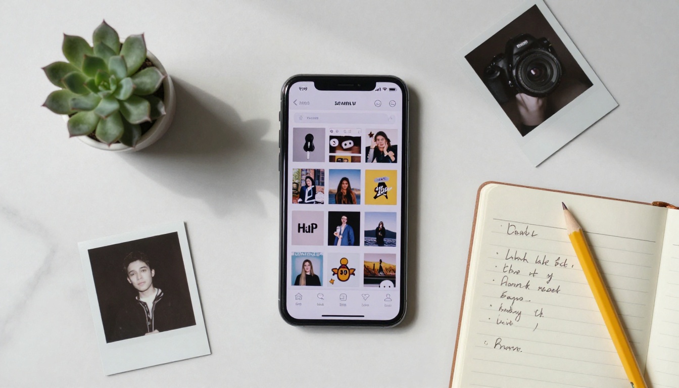 Flat lay of phone showing sticker pack selection screen