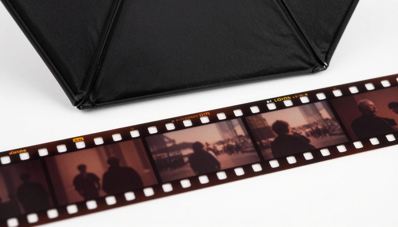 Film strip showing video frames transitioning from blurry to sharp cinematic quality