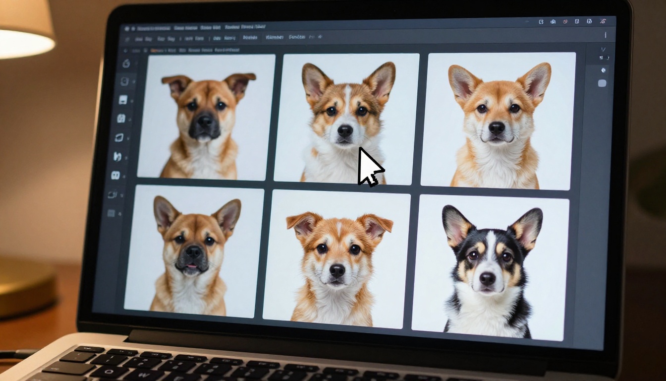 AI image generation results page showing sticker options on laptop screen
