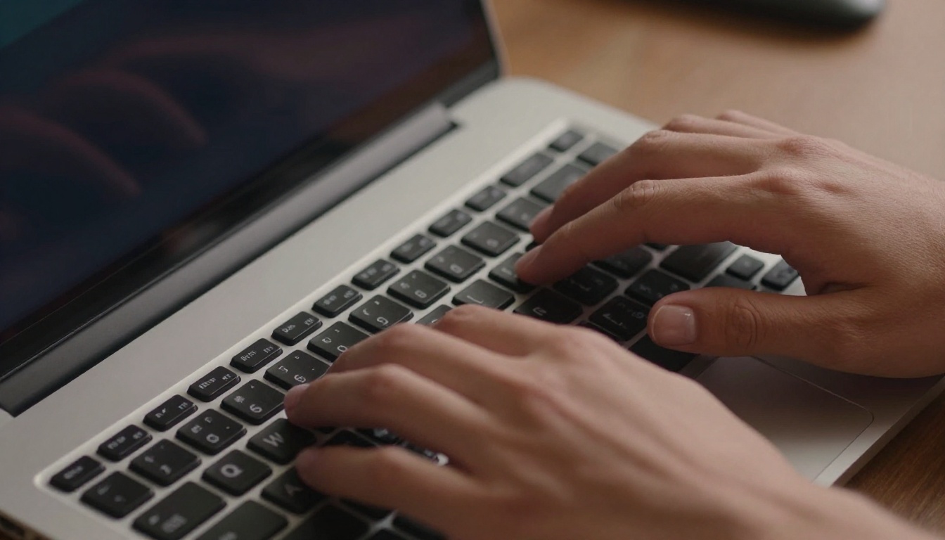 Close-up of hands typing a detailed AI video prompt on a mechanical keyboard
