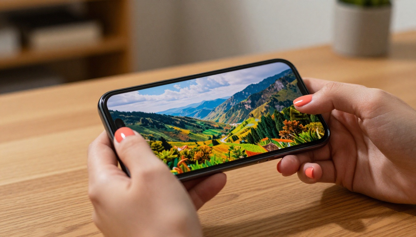 Woman holding phone showing AI-generated image