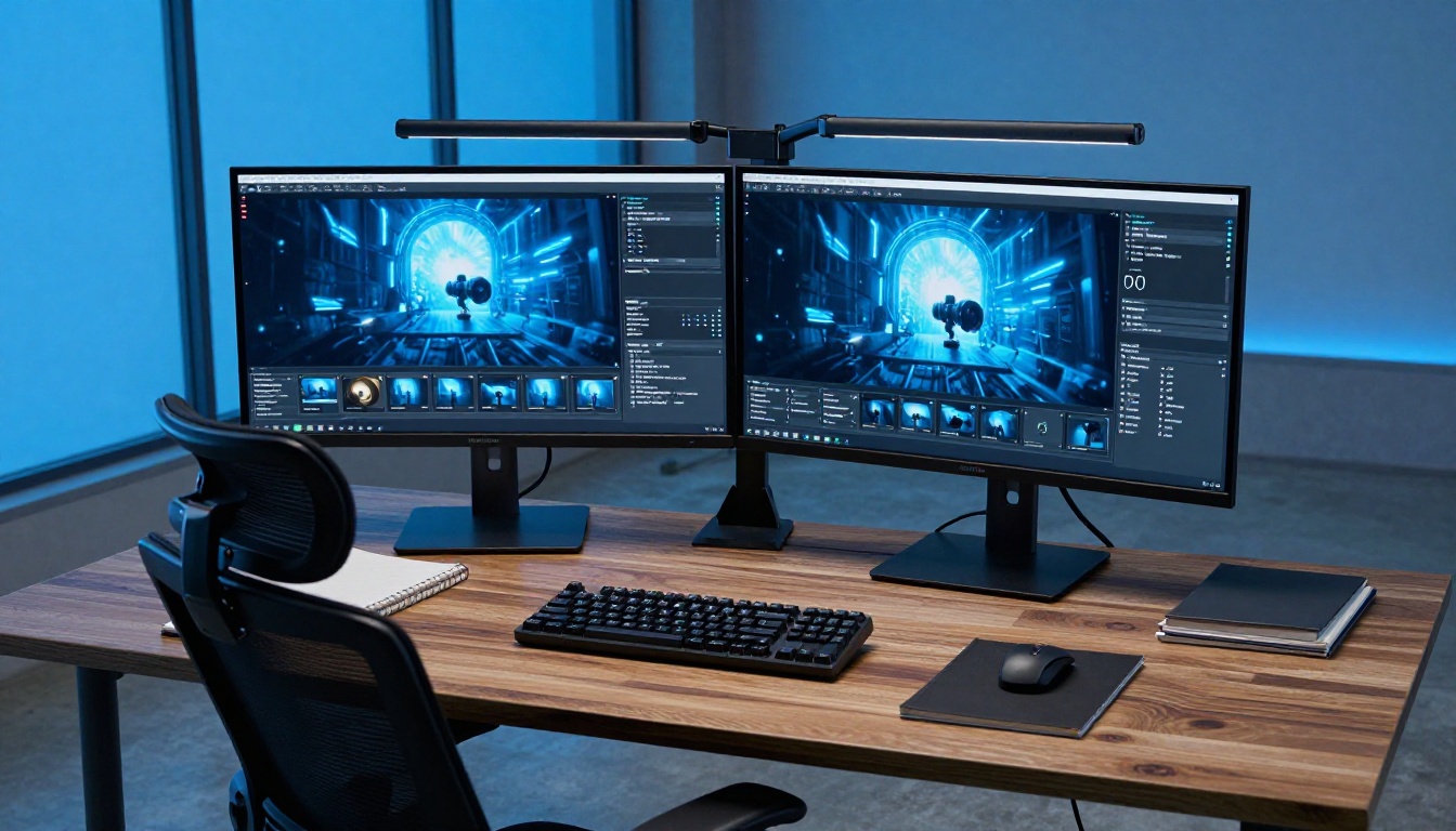 Director studying two monitors with different AI video outputs