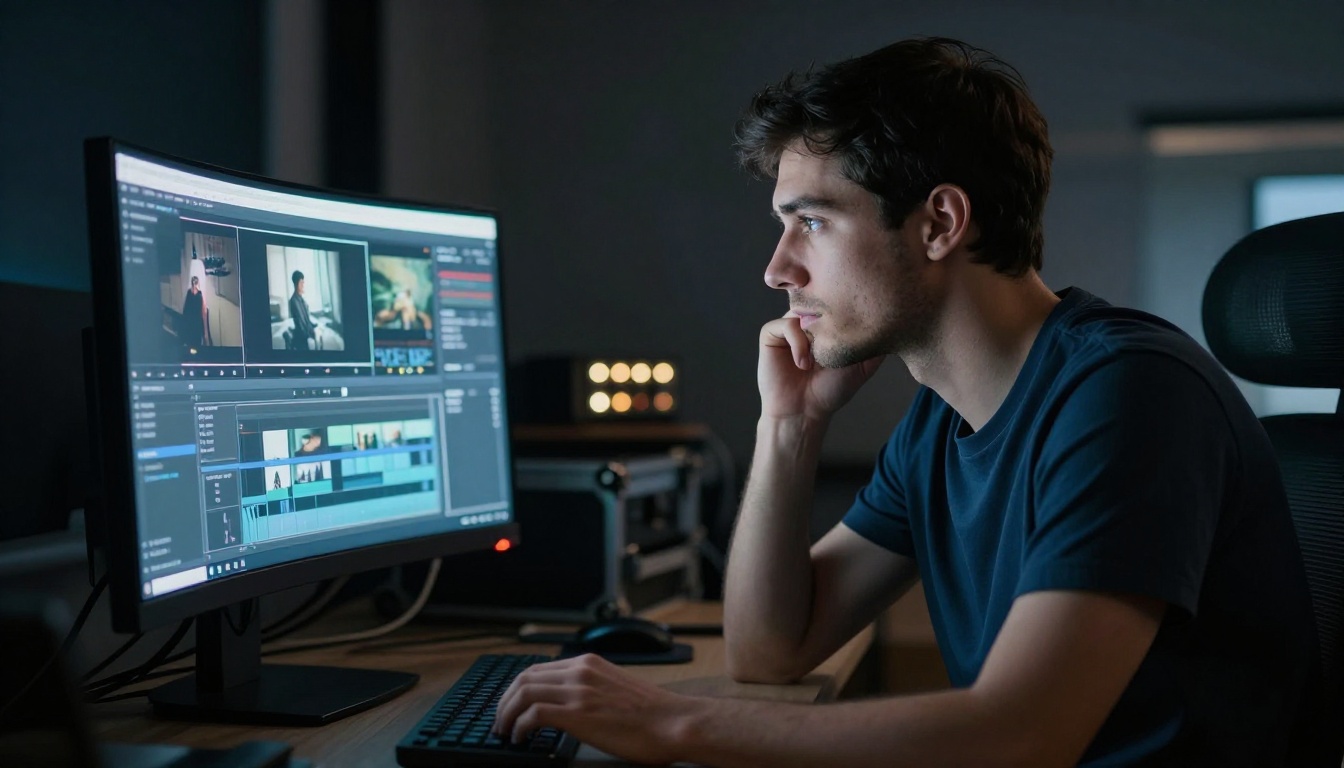 Filmmaker reviewing video on monitor