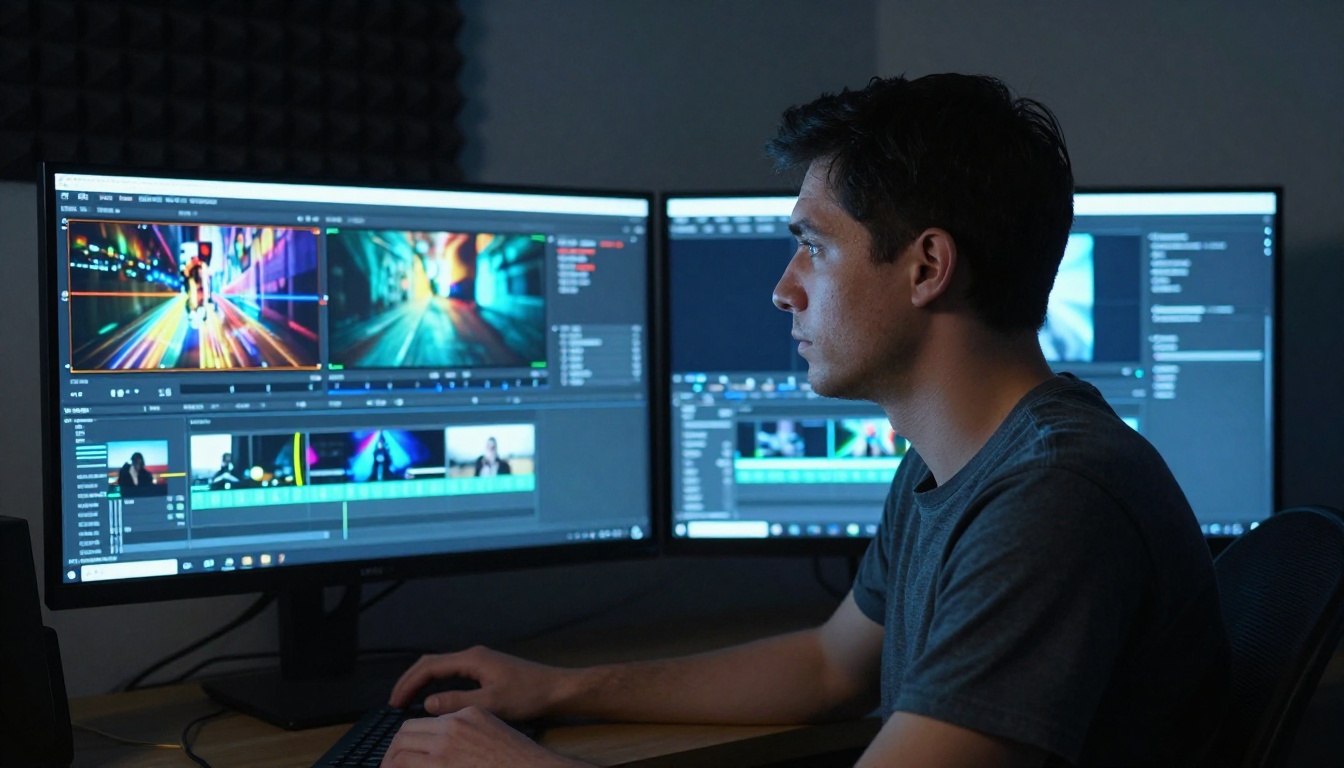 Video editor reviewing content comparison on monitor Video editor reviewing content comparison on monitor