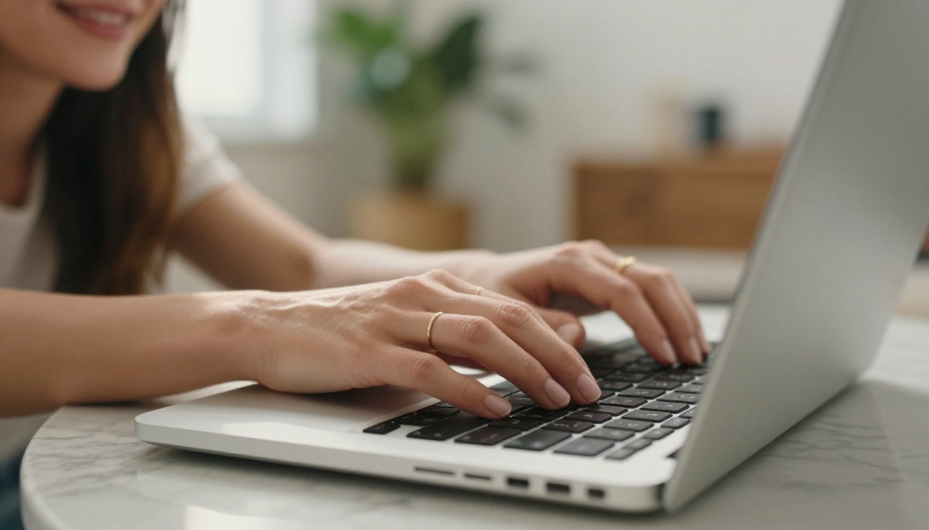 Woman typing on laptop trying AI video generation tools