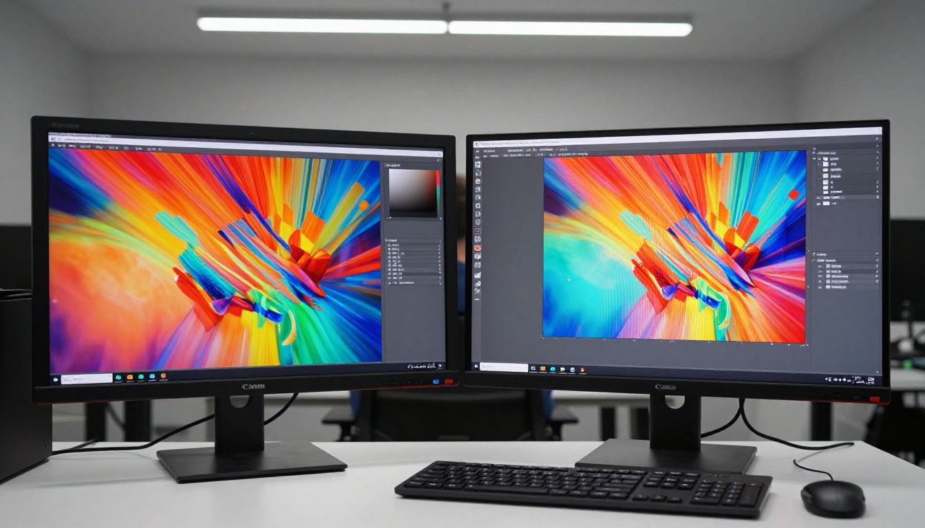 Color-grading workstation showing monitor and printed proof side by side for professional color calibration
