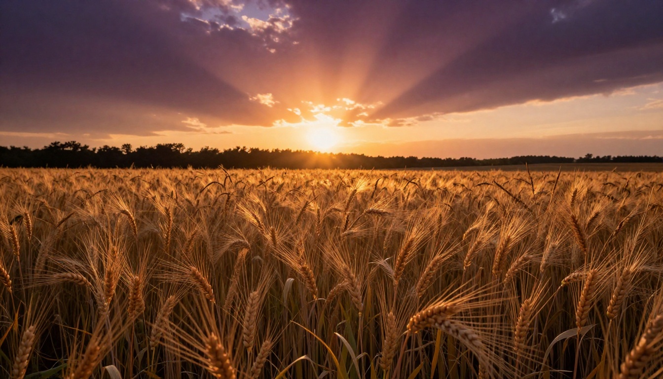 Golden wheat field at golden hour sunset