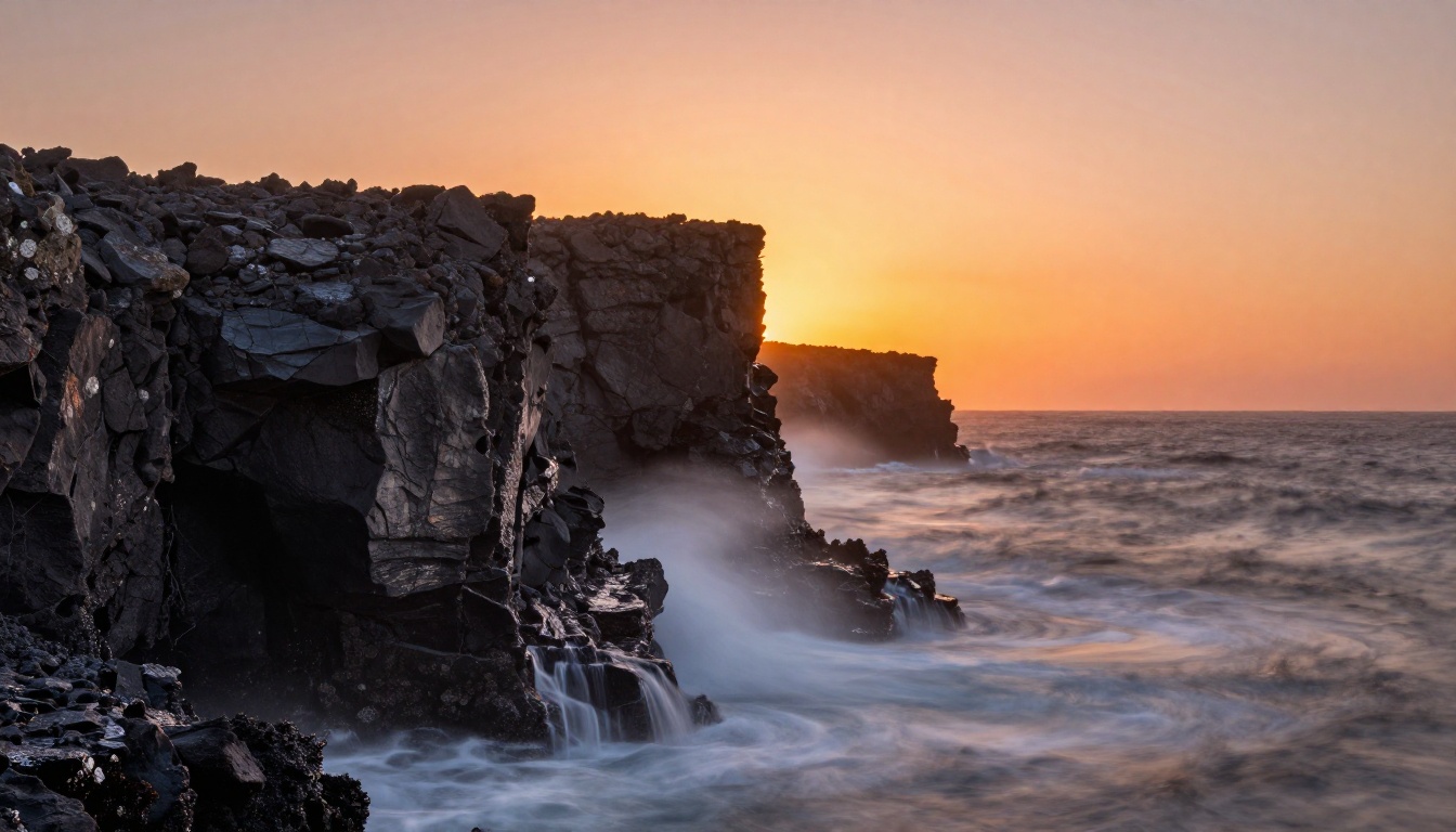 Dramatic ocean cliff face at sunset