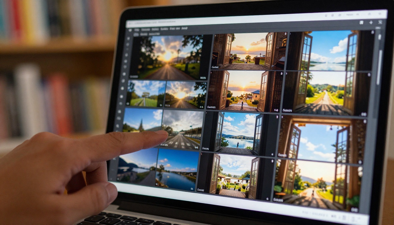 Macro shot of laptop screen showing AI video generation interface in detail