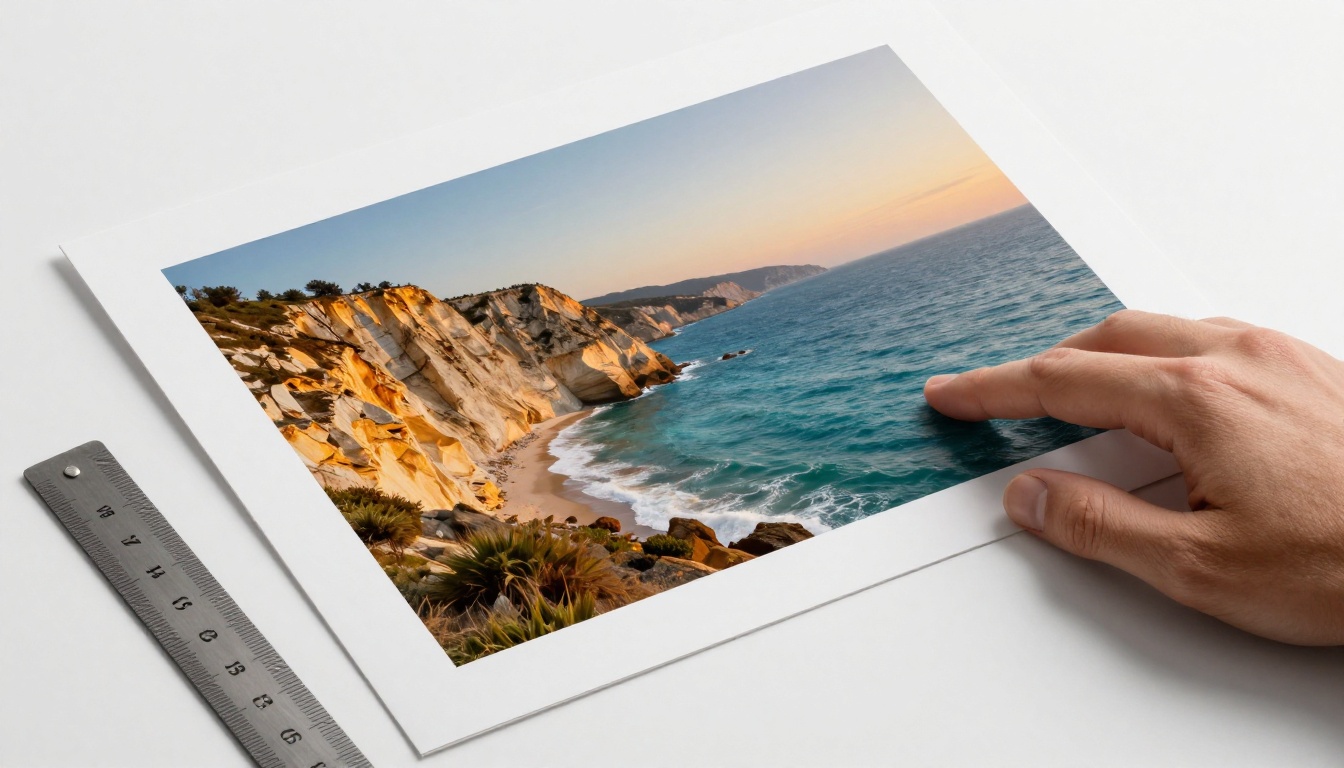 Large format AI-generated print being examined for detail and texture quality