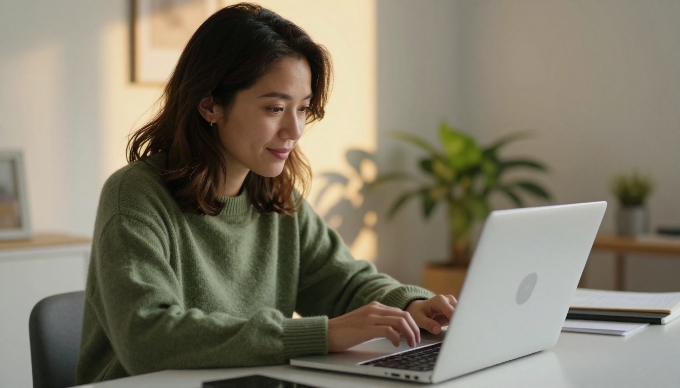 Content creator reviewing AI avatar video output on laptop Content creator reviewing AI avatar video output on laptop