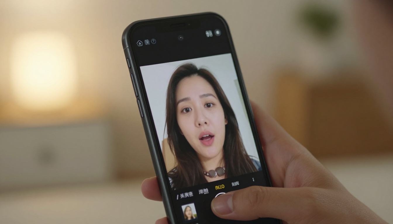 Smartphone displaying a talking photo short-form video