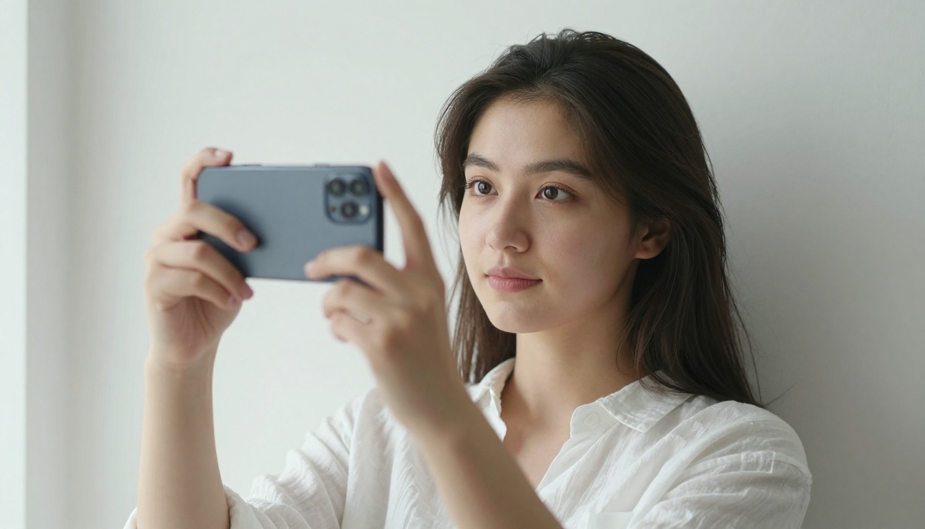 Young woman taking selfie as input photo for an AI avatar