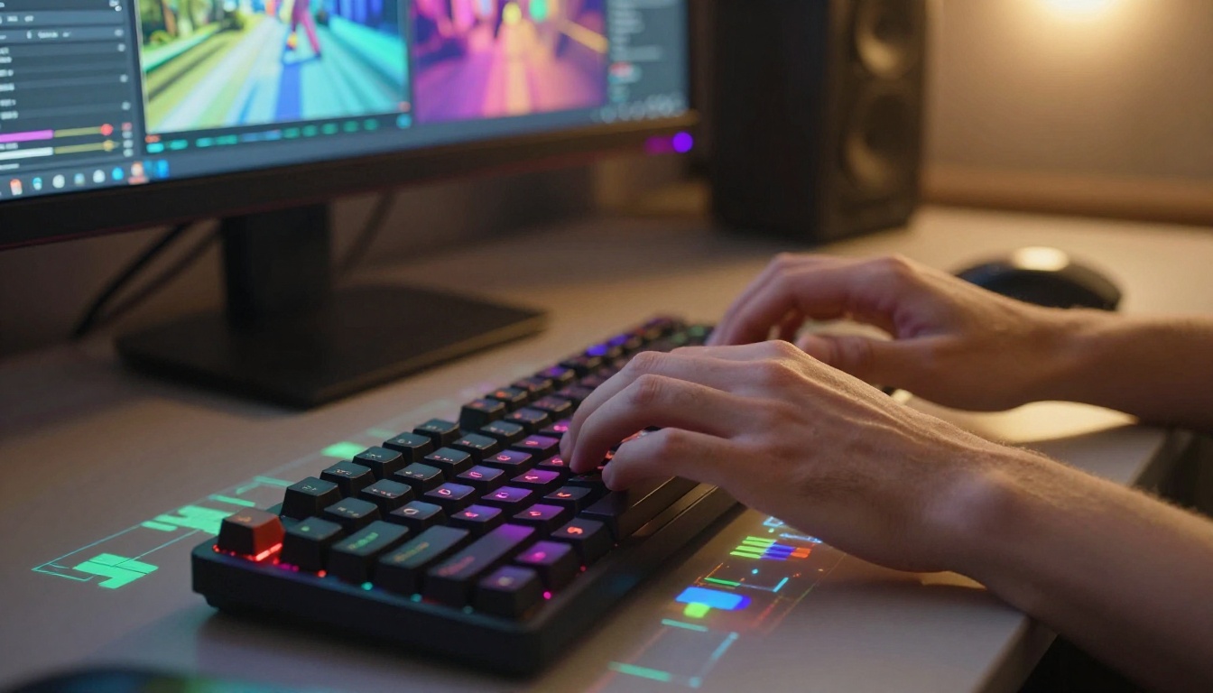 Creative professional typing prompts into AI video generator