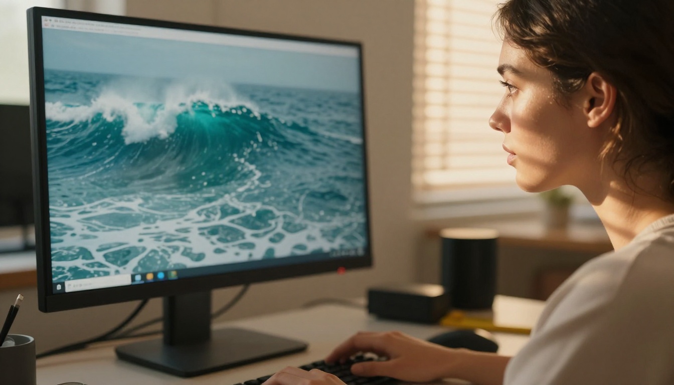 A content creator reviewing AI-generated video on a monitor