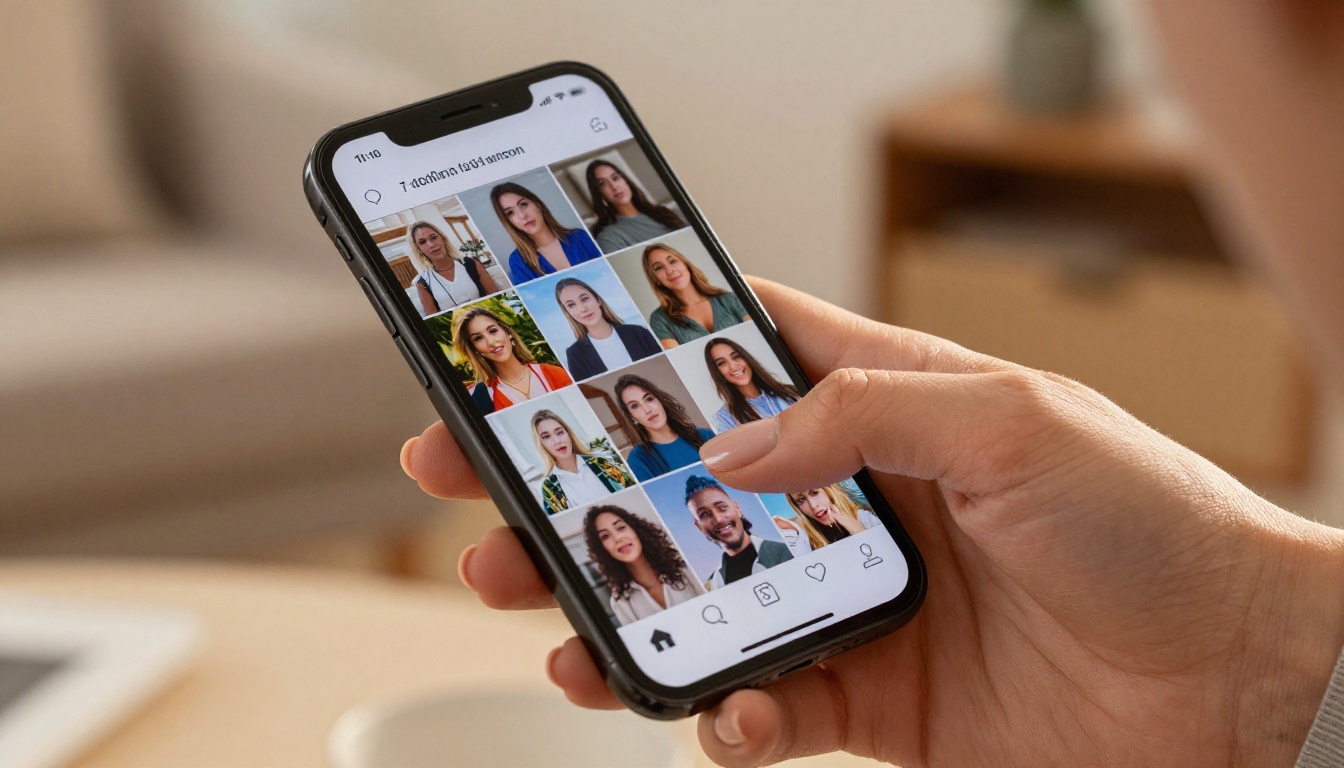 Close-up of woman's hand holding smartphone showing vertical video social media feed Close-up of woman's hand holding smartphone showing vertical video social media feed