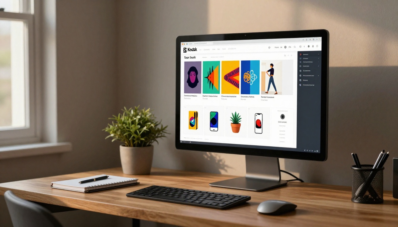 Freelancer setting up digital storefront on desktop
