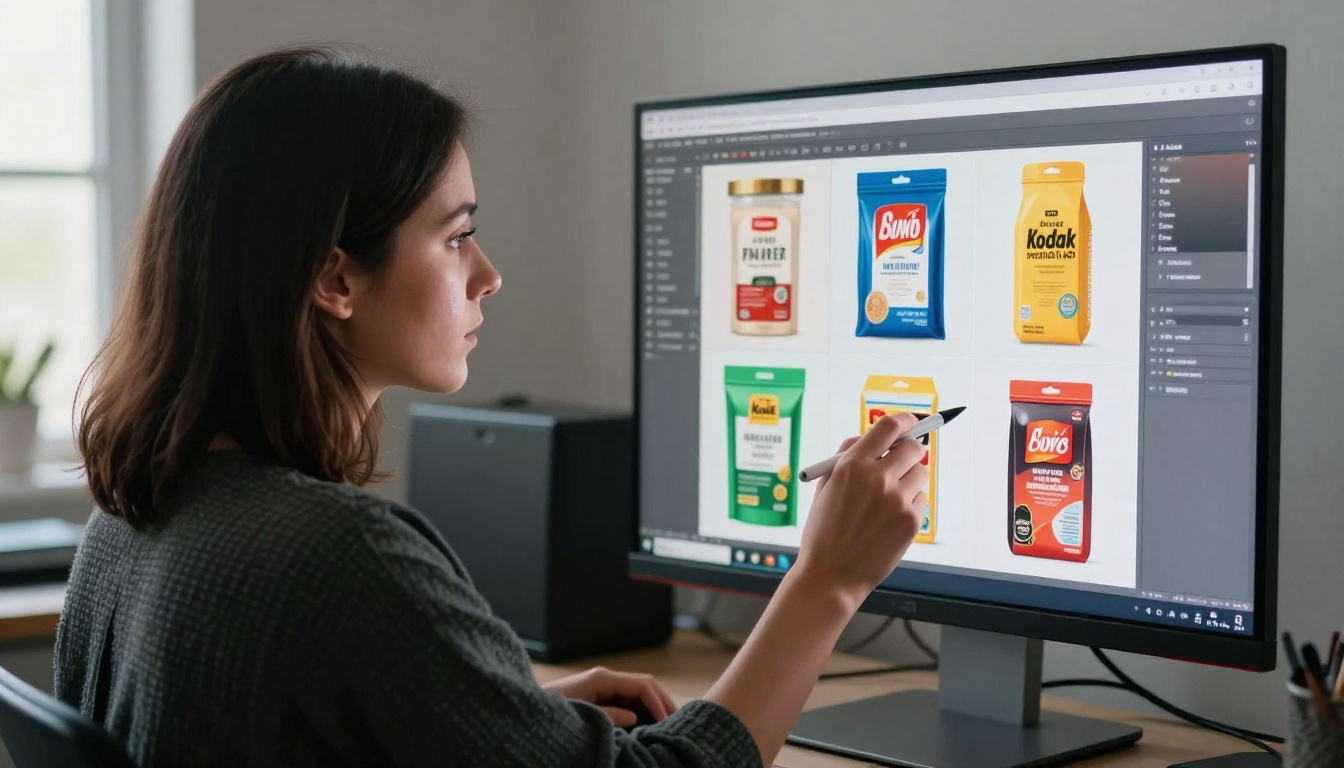 Graphic designer reviewing commercial product designs