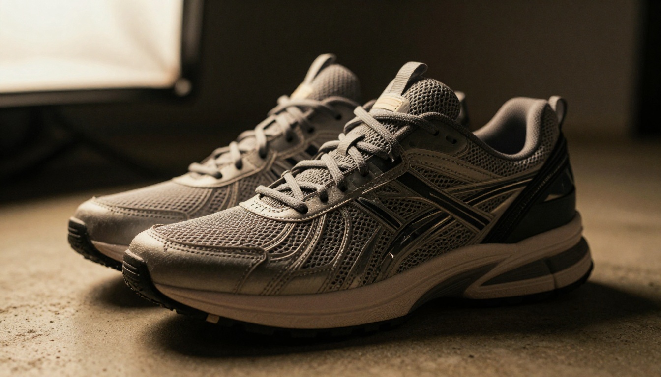 Close-up macro shot of premium sneaker showing product texture detail for ecommerce ad
