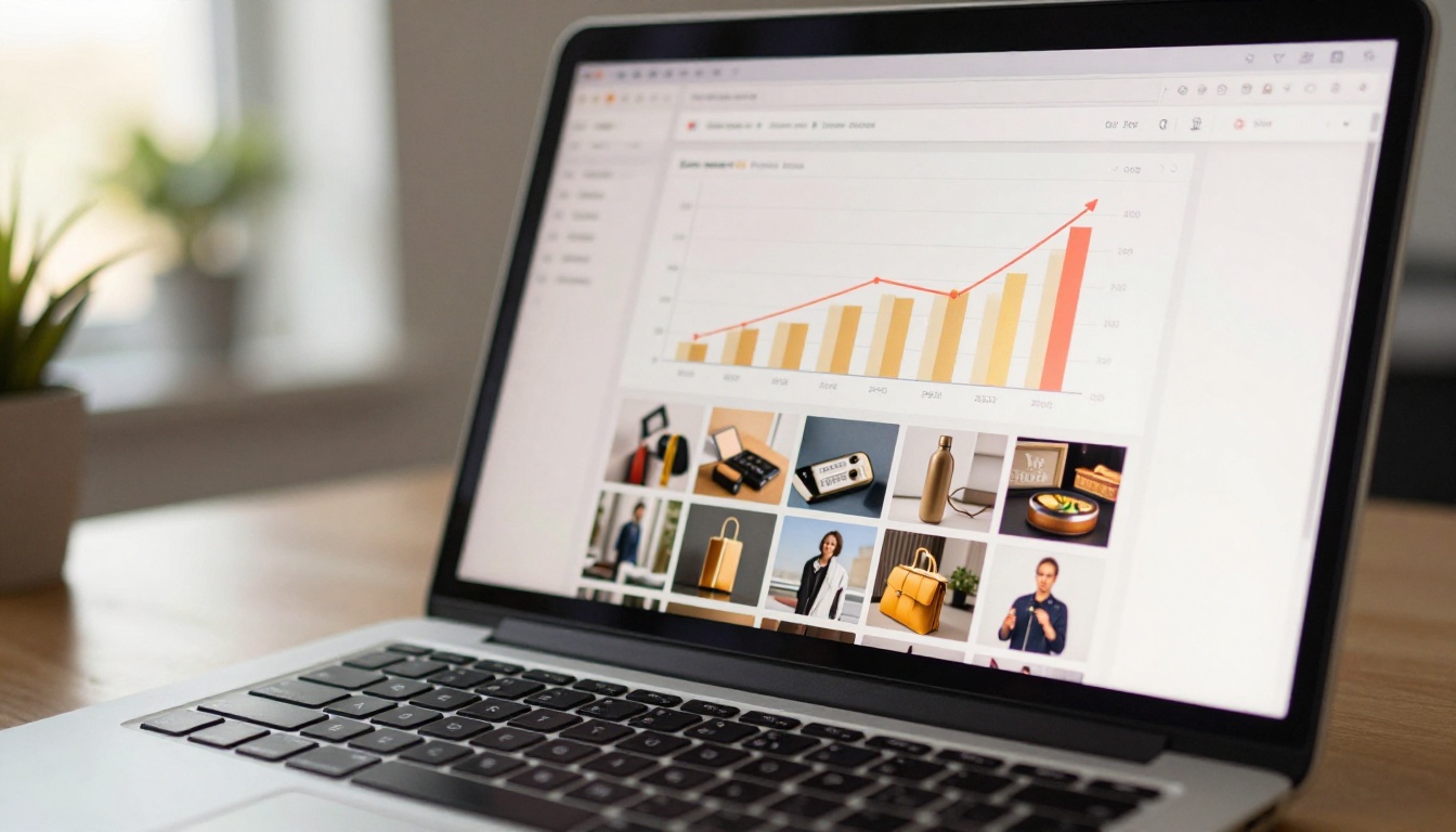 Ecommerce analytics dashboard showing video ad performance metrics with upward trends