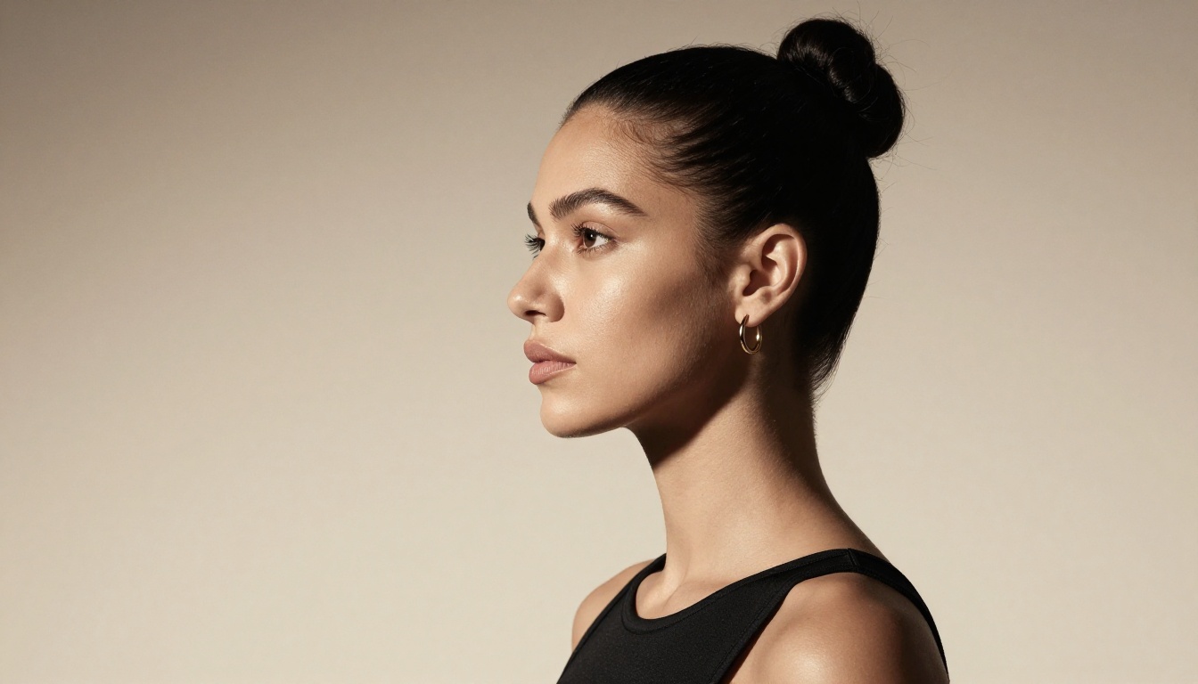 Side profile beauty portrait with dramatic lighting on strong facial features