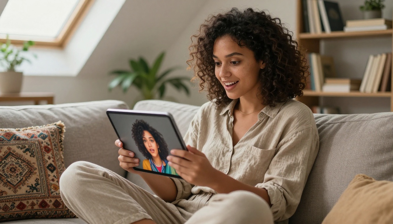 Creative professional exploring AI-generated imagery on tablet Creative professional exploring AI-generated imagery on tablet