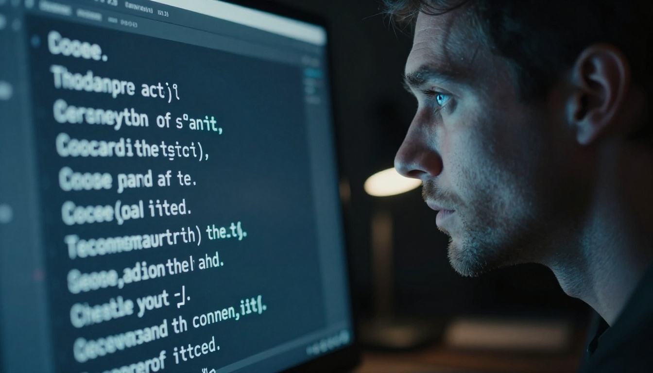 Person typing prompts into AI interface screen at night Person typing prompts into AI interface screen at night