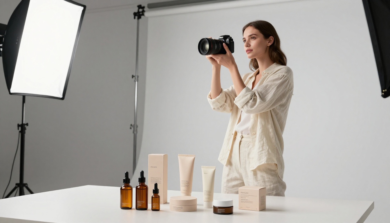 Woman entrepreneur taking product photos in a professional studio