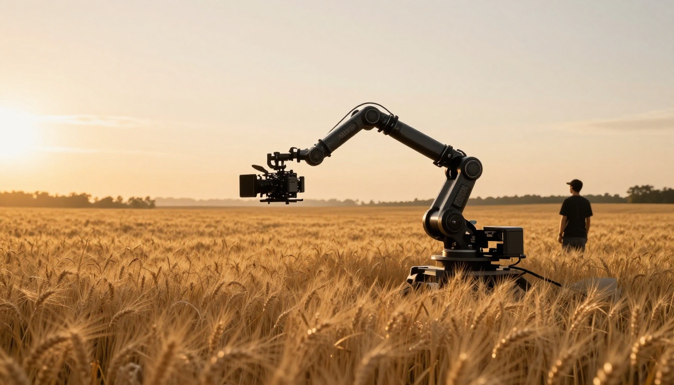 AI-controlled robotic camera arm on a cinematic film production set