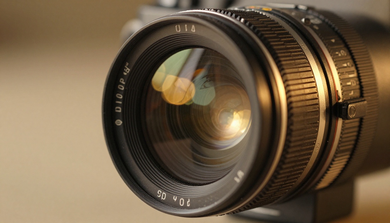 Cinema camera lens with shallow depth of field and golden bokeh