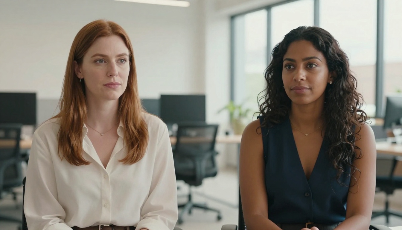 Two women in a coworking space representing face detection concepts Two women in a coworking space representing face detection concepts