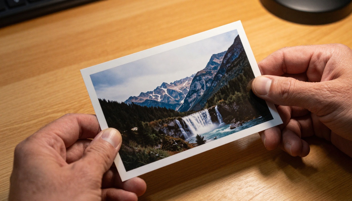 Hands holding a printed photograph, the frozen moment on the verge of animating