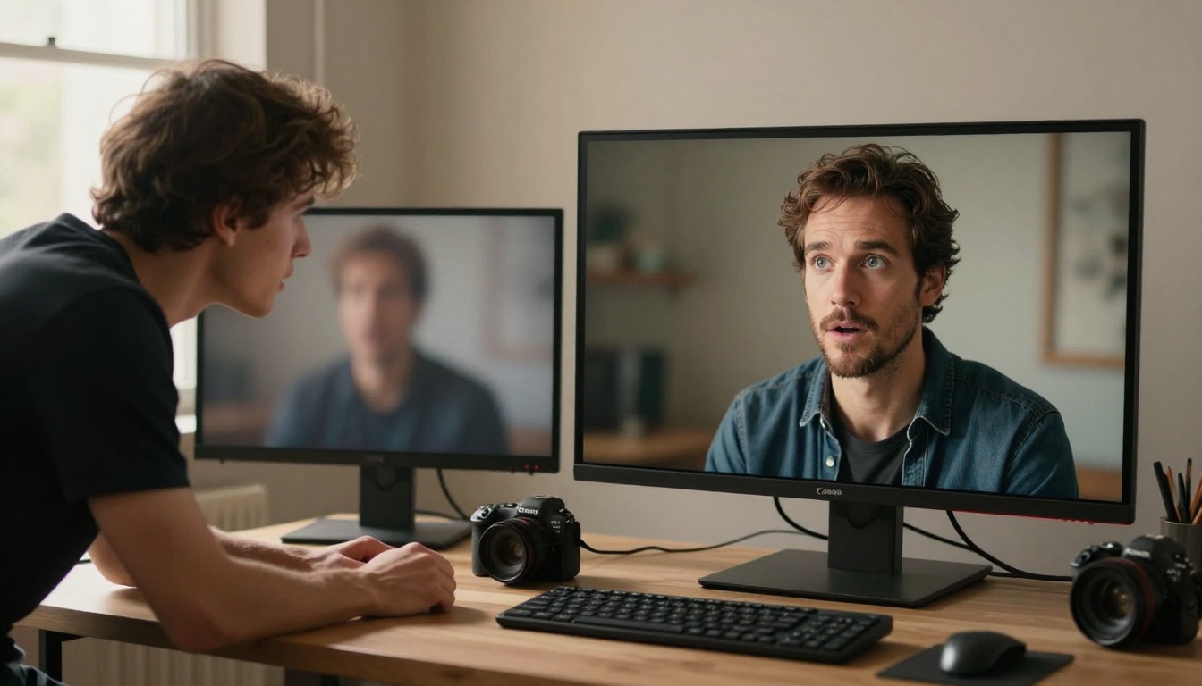 Comparison of vague vs specific AI prompt results displayed on a studio monitor