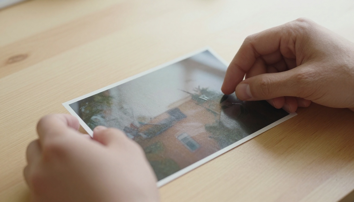 Hands holding a printed photograph with subtle authentication texture