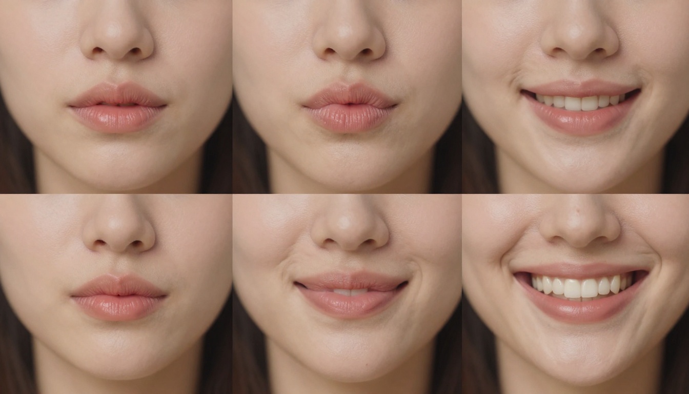Five distinct mouth positions showing different phoneme shapes Five distinct mouth positions showing different phoneme shapes