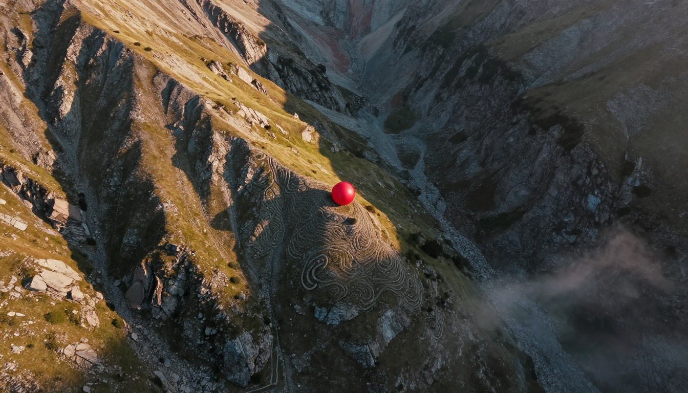 Aerial view of a rugged mountain landscape with contour lines, representing gradient descent optimization